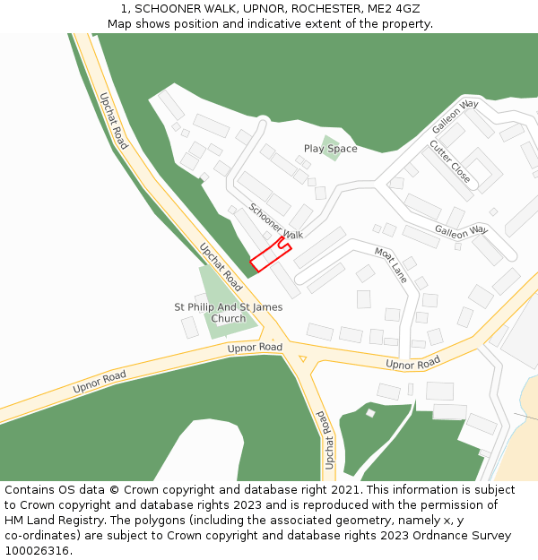 1, SCHOONER WALK, UPNOR, ROCHESTER, ME2 4GZ: Location map and indicative extent of plot