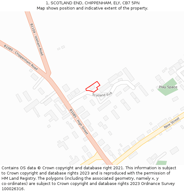 1, SCOTLAND END, CHIPPENHAM, ELY, CB7 5PN: Location map and indicative extent of plot