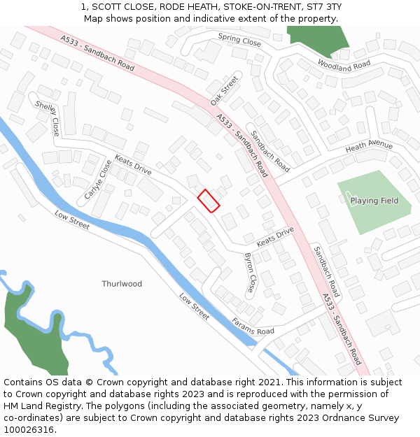 1, SCOTT CLOSE, RODE HEATH, STOKE-ON-TRENT, ST7 3TY: Location map and indicative extent of plot