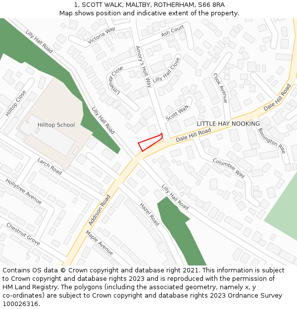 1, SCOTT WALK, MALTBY, ROTHERHAM, S66 8RA: Location map and indicative extent of plot