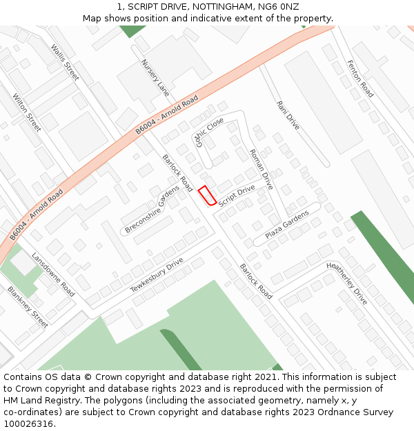 1, SCRIPT DRIVE, NOTTINGHAM, NG6 0NZ: Location map and indicative extent of plot