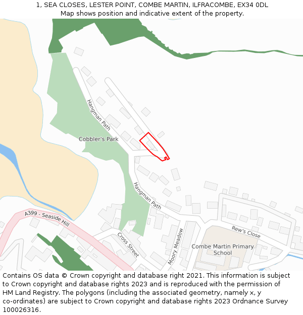 1, SEA CLOSES, LESTER POINT, COMBE MARTIN, ILFRACOMBE, EX34 0DL: Location map and indicative extent of plot