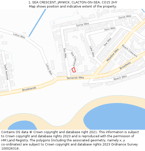 1, SEA CRESCENT, JAYWICK, CLACTON-ON-SEA, CO15 2HY: Location map and indicative extent of plot