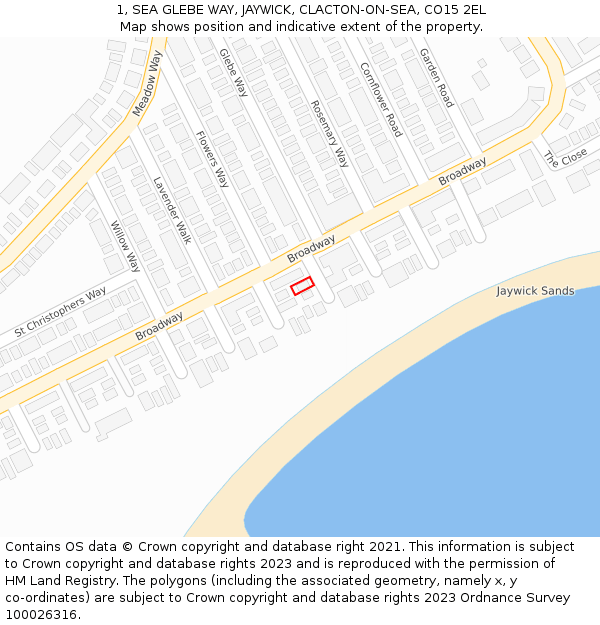 1, SEA GLEBE WAY, JAYWICK, CLACTON-ON-SEA, CO15 2EL: Location map and indicative extent of plot