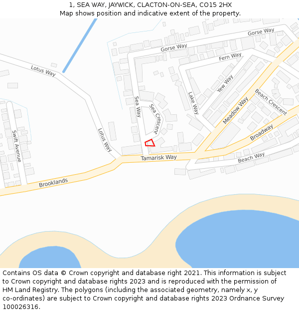 1, SEA WAY, JAYWICK, CLACTON-ON-SEA, CO15 2HX: Location map and indicative extent of plot