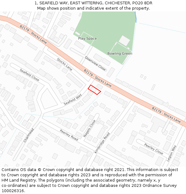 1, SEAFIELD WAY, EAST WITTERING, CHICHESTER, PO20 8DR: Location map and indicative extent of plot