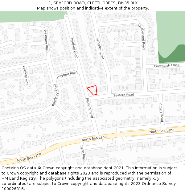 1, SEAFORD ROAD, CLEETHORPES, DN35 0LX: Location map and indicative extent of plot