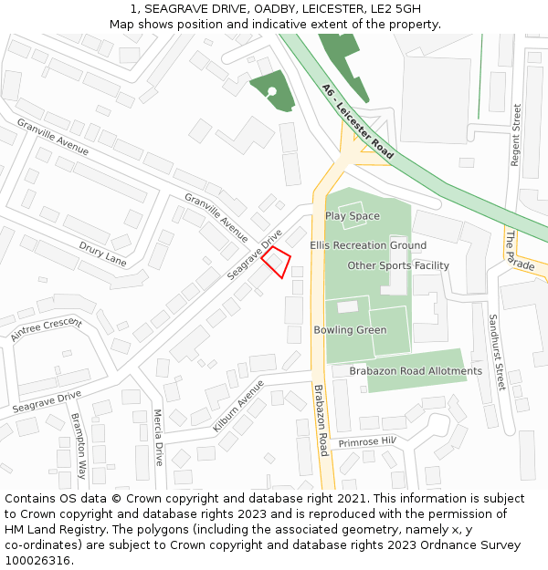 1, SEAGRAVE DRIVE, OADBY, LEICESTER, LE2 5GH: Location map and indicative extent of plot