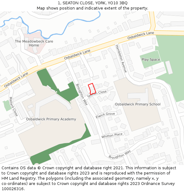 1, SEATON CLOSE, YORK, YO10 3BQ: Location map and indicative extent of plot