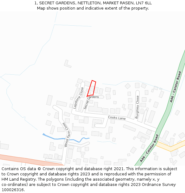 1, SECRET GARDENS, NETTLETON, MARKET RASEN, LN7 6LL: Location map and indicative extent of plot