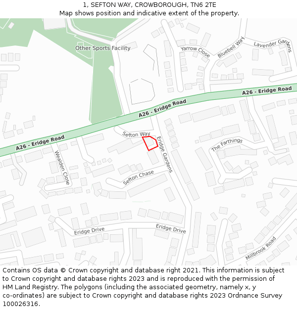 1, SEFTON WAY, CROWBOROUGH, TN6 2TE: Location map and indicative extent of plot