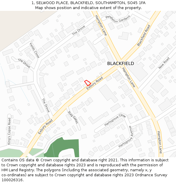 1, SELWOOD PLACE, BLACKFIELD, SOUTHAMPTON, SO45 1FA: Location map and indicative extent of plot