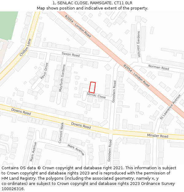 1, SENLAC CLOSE, RAMSGATE, CT11 0LR: Location map and indicative extent of plot