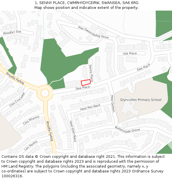 1, SENNY PLACE, CWMRHYDYCEIRW, SWANSEA, SA6 6RG: Location map and indicative extent of plot