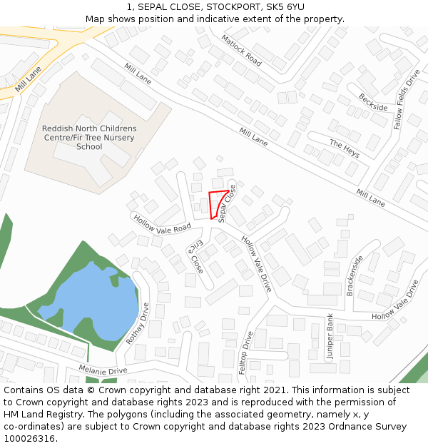 1, SEPAL CLOSE, STOCKPORT, SK5 6YU: Location map and indicative extent of plot