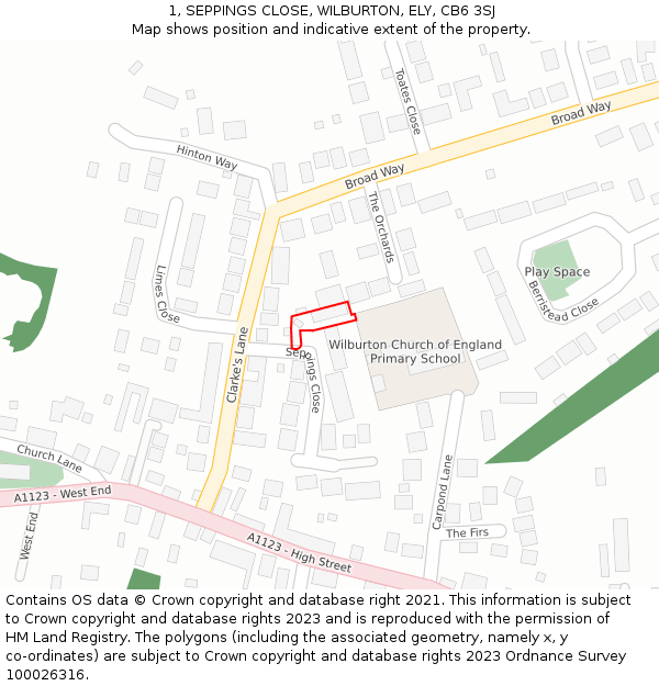 1, SEPPINGS CLOSE, WILBURTON, ELY, CB6 3SJ: Location map and indicative extent of plot