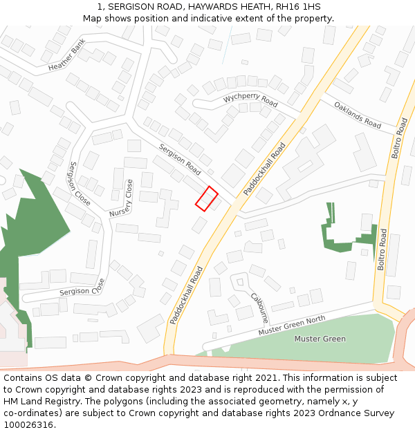 1, SERGISON ROAD, HAYWARDS HEATH, RH16 1HS: Location map and indicative extent of plot