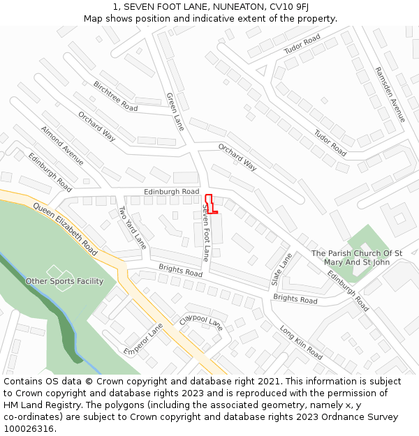 1, SEVEN FOOT LANE, NUNEATON, CV10 9FJ: Location map and indicative extent of plot