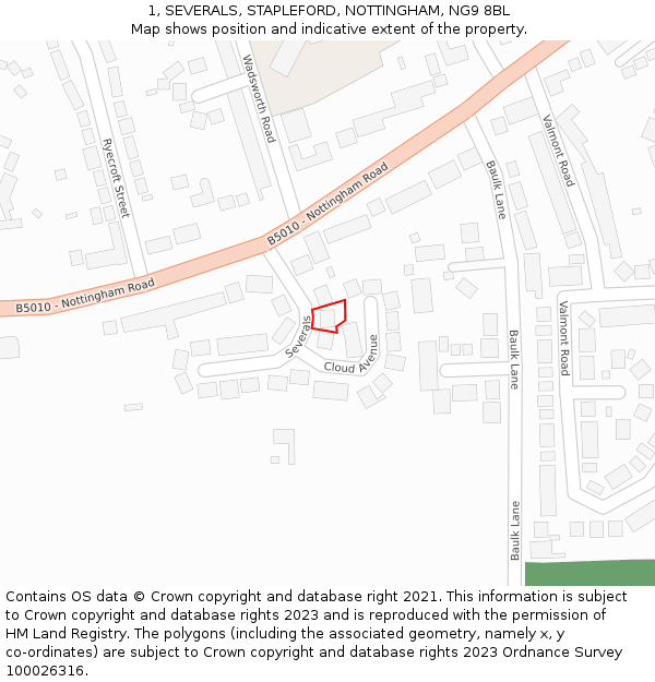 1, SEVERALS, STAPLEFORD, NOTTINGHAM, NG9 8BL: Location map and indicative extent of plot