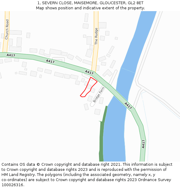 1, SEVERN CLOSE, MAISEMORE, GLOUCESTER, GL2 8ET: Location map and indicative extent of plot