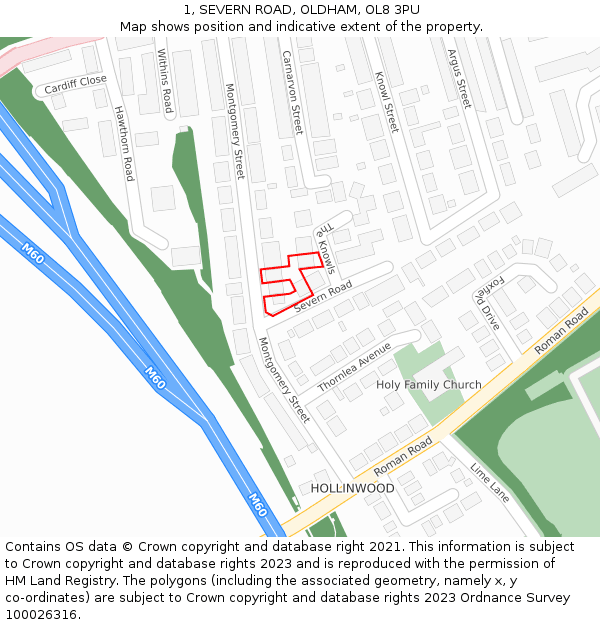 1, SEVERN ROAD, OLDHAM, OL8 3PU: Location map and indicative extent of plot