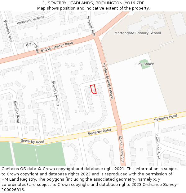 1, SEWERBY HEADLANDS, BRIDLINGTON, YO16 7DF: Location map and indicative extent of plot