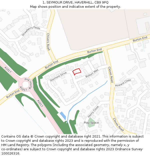 1, SEYMOUR DRIVE, HAVERHILL, CB9 9PQ: Location map and indicative extent of plot