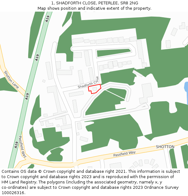 1, SHADFORTH CLOSE, PETERLEE, SR8 2NG: Location map and indicative extent of plot