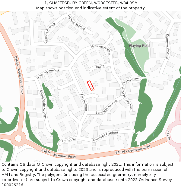 1, SHAFTESBURY GREEN, WORCESTER, WR4 0SA: Location map and indicative extent of plot
