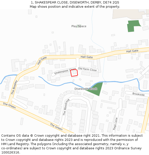 1, SHAKESPEAR CLOSE, DISEWORTH, DERBY, DE74 2QS: Location map and indicative extent of plot