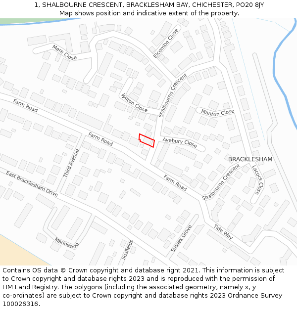 1, SHALBOURNE CRESCENT, BRACKLESHAM BAY, CHICHESTER, PO20 8JY: Location map and indicative extent of plot