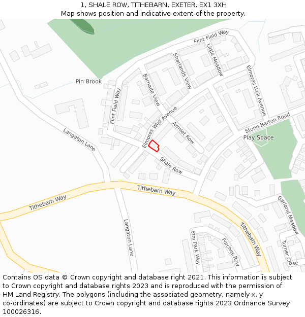 1, SHALE ROW, TITHEBARN, EXETER, EX1 3XH: Location map and indicative extent of plot