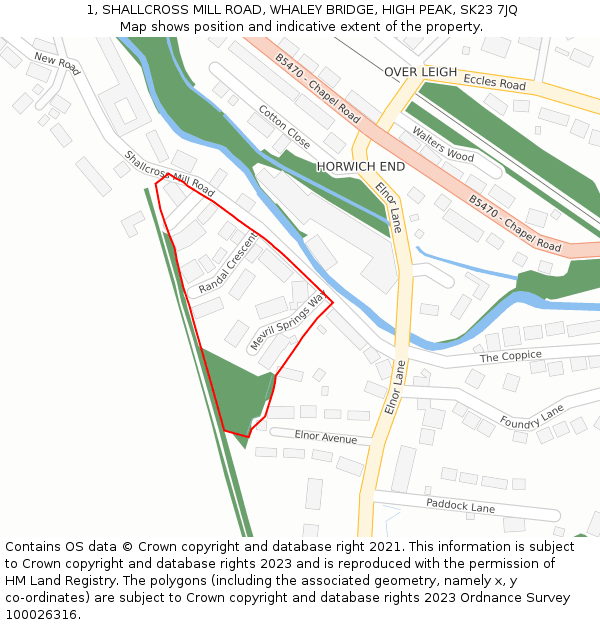 1, SHALLCROSS MILL ROAD, WHALEY BRIDGE, HIGH PEAK, SK23 7JQ: Location map and indicative extent of plot