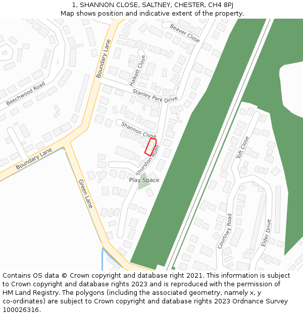 1, SHANNON CLOSE, SALTNEY, CHESTER, CH4 8PJ: Location map and indicative extent of plot