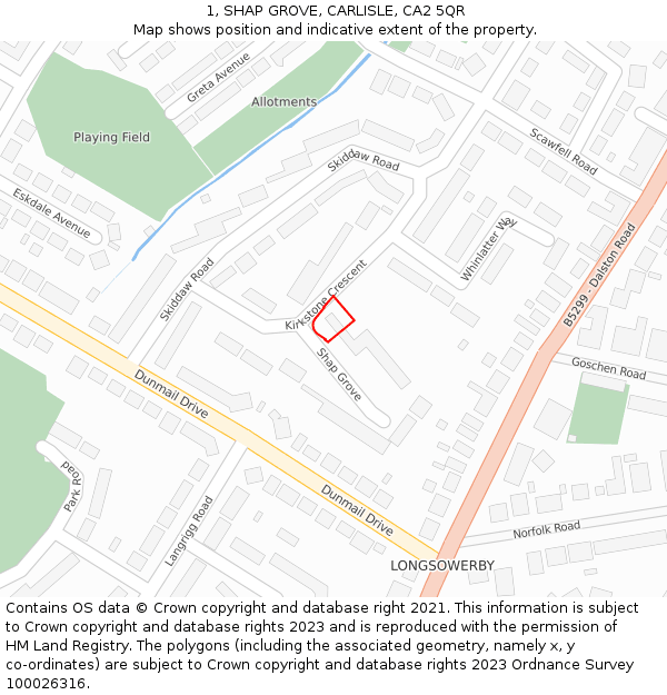 1, SHAP GROVE, CARLISLE, CA2 5QR: Location map and indicative extent of plot