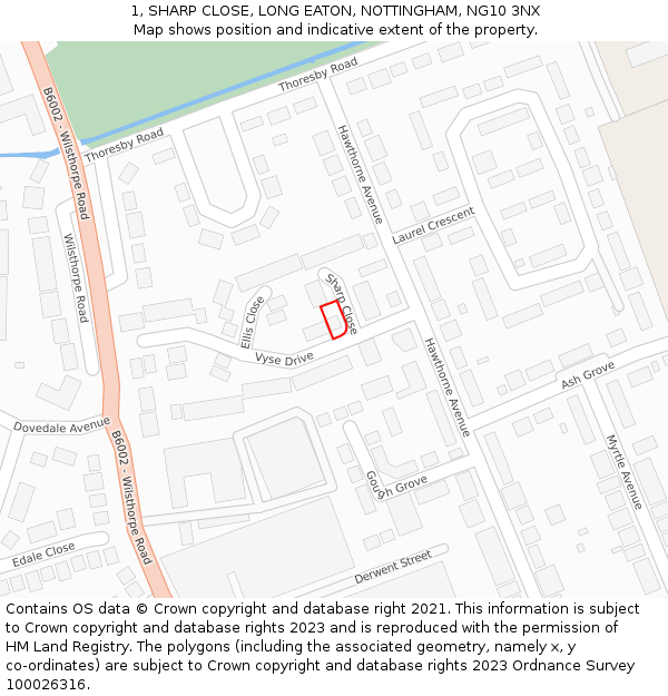 1, SHARP CLOSE, LONG EATON, NOTTINGHAM, NG10 3NX: Location map and indicative extent of plot