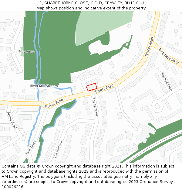 1, SHARPTHORNE CLOSE, IFIELD, CRAWLEY, RH11 0LU: Location map and indicative extent of plot