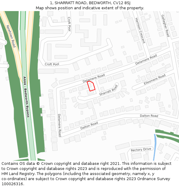 1, SHARRATT ROAD, BEDWORTH, CV12 8SJ: Location map and indicative extent of plot