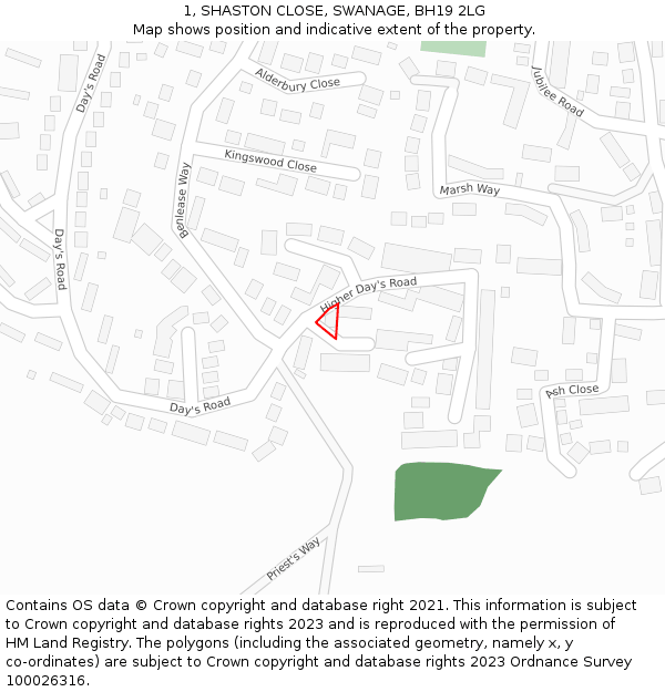 1, SHASTON CLOSE, SWANAGE, BH19 2LG: Location map and indicative extent of plot