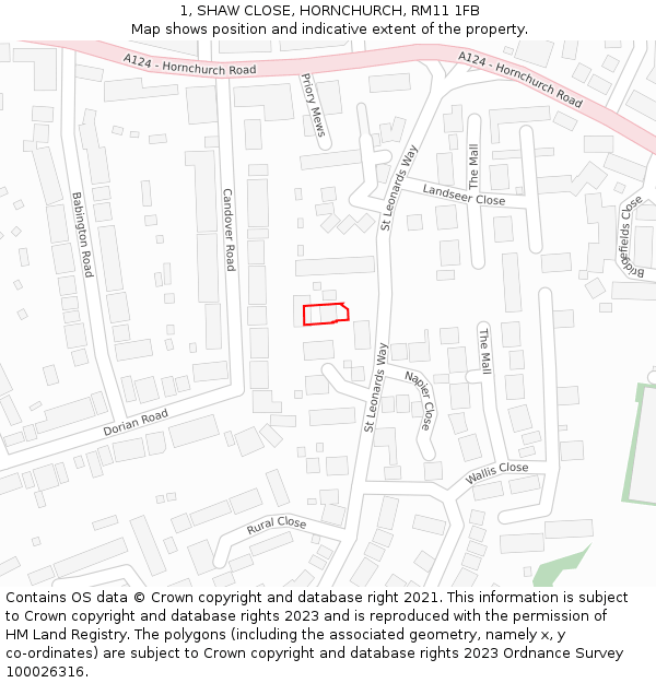 1, SHAW CLOSE, HORNCHURCH, RM11 1FB: Location map and indicative extent of plot