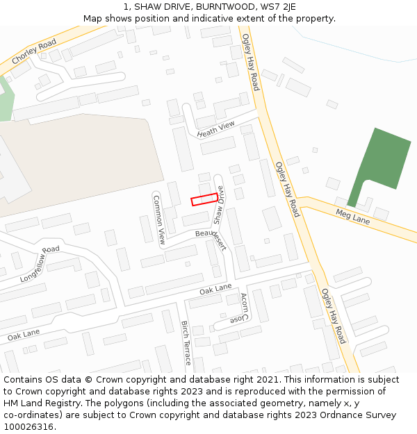 1, SHAW DRIVE, BURNTWOOD, WS7 2JE: Location map and indicative extent of plot