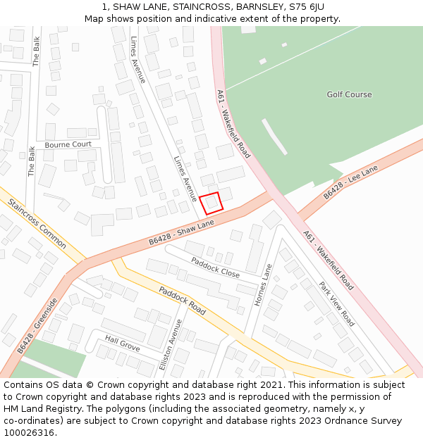 1, SHAW LANE, STAINCROSS, BARNSLEY, S75 6JU: Location map and indicative extent of plot