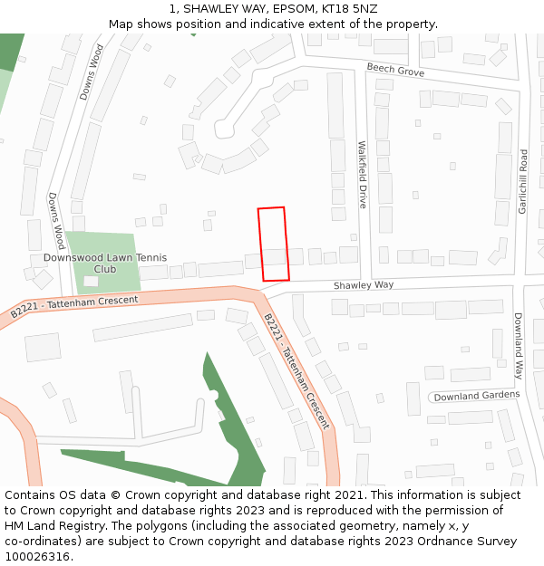 1, SHAWLEY WAY, EPSOM, KT18 5NZ: Location map and indicative extent of plot