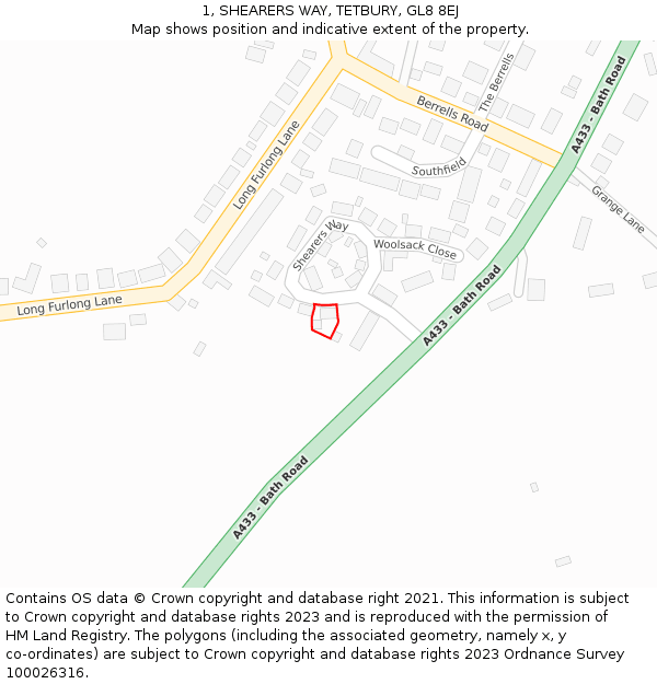 1, SHEARERS WAY, TETBURY, GL8 8EJ: Location map and indicative extent of plot