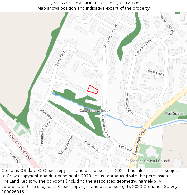 1, SHEARING AVENUE, ROCHDALE, OL12 7QY: Location map and indicative extent of plot