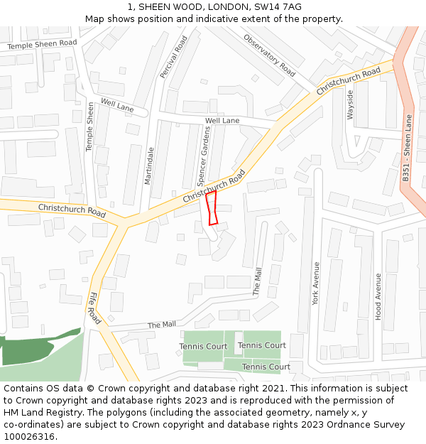 1, SHEEN WOOD, LONDON, SW14 7AG: Location map and indicative extent of plot