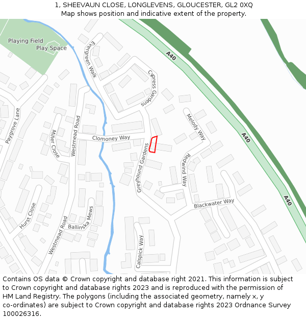 1, SHEEVAUN CLOSE, LONGLEVENS, GLOUCESTER, GL2 0XQ: Location map and indicative extent of plot