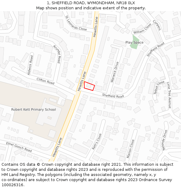 1, SHEFFIELD ROAD, WYMONDHAM, NR18 0LX: Location map and indicative extent of plot