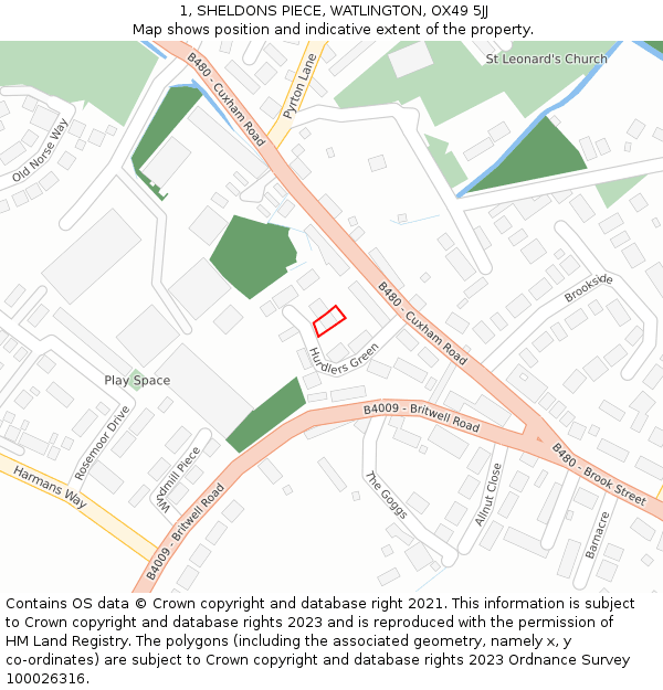 1, SHELDONS PIECE, WATLINGTON, OX49 5JJ: Location map and indicative extent of plot