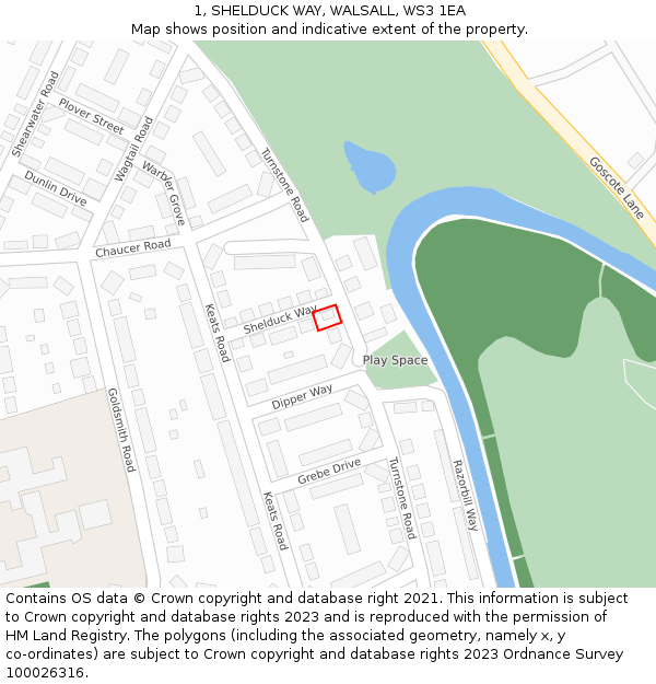 1, SHELDUCK WAY, WALSALL, WS3 1EA: Location map and indicative extent of plot